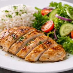 Piept de pui cu orez basmati și salată